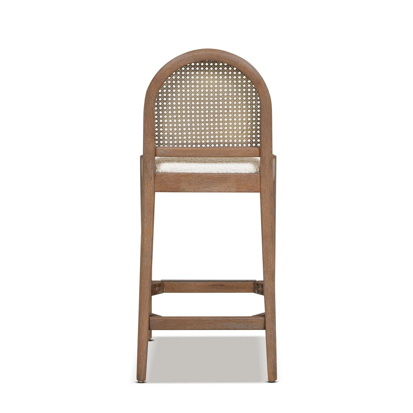 Panama 26.5" Curved Back Cane Rattan Set of 2 Counter Height Bar Stools in Ivory White Boucle