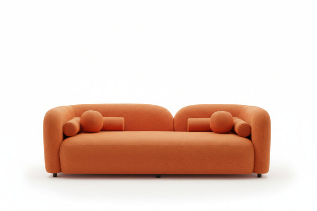 Bodur Japandi Style Luxury Modern Orange Boucle Fabric Curvy Arm Couch