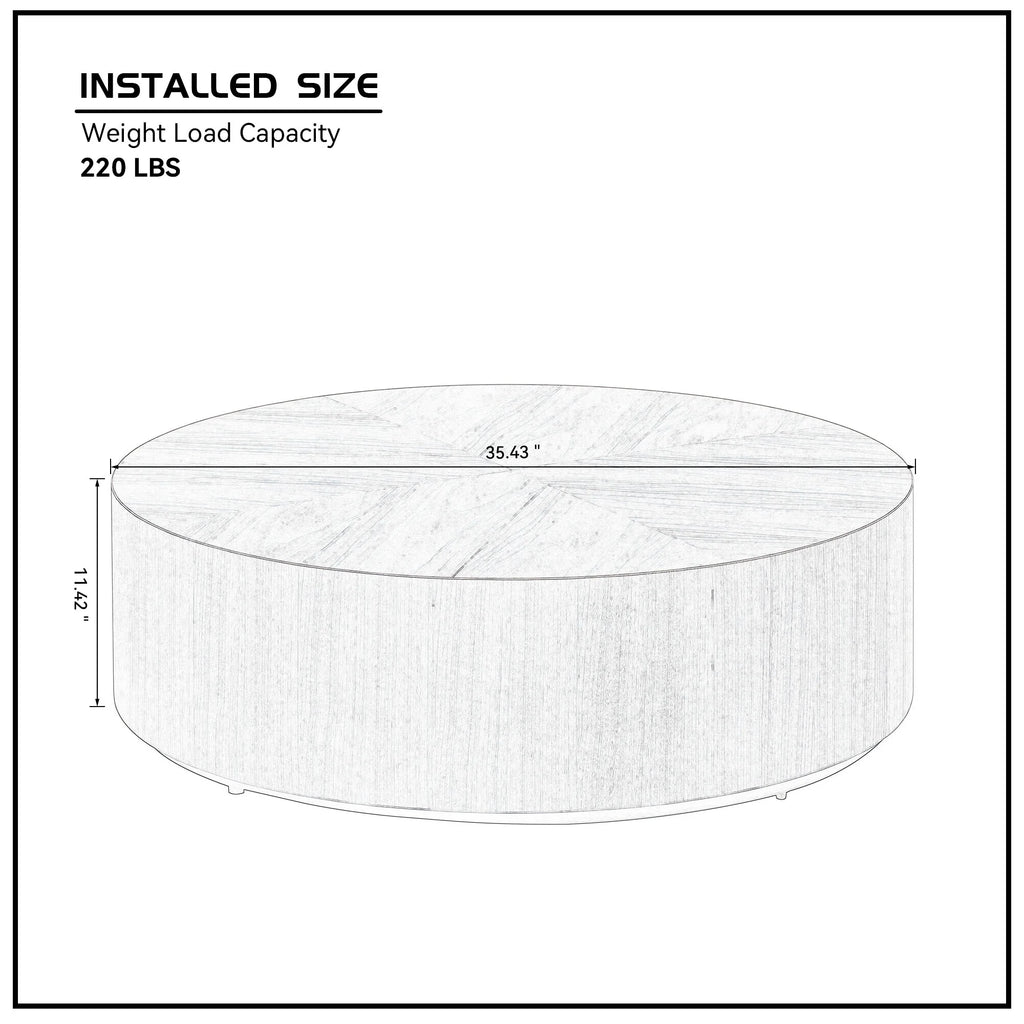 35.43 Inch Modern round Coffee Table MDF Coffee Table for Living Room,Drum Center Table for Apartment,No Need Assembly,Walnut