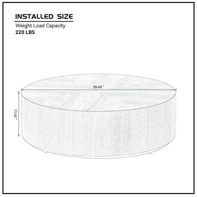 35.43 Inch Modern round Coffee Table MDF Coffee Table for Living Room,Drum Center Table for Apartment,No Need Assembly,Walnut