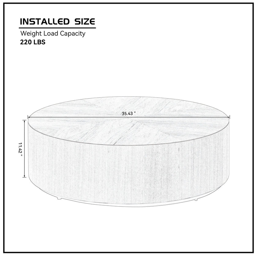 35.43 Inch Modern round Coffee Table MDF Coffee Table for Living Room,Drum Center Table for Apartment,No Need Assembly,Walnut