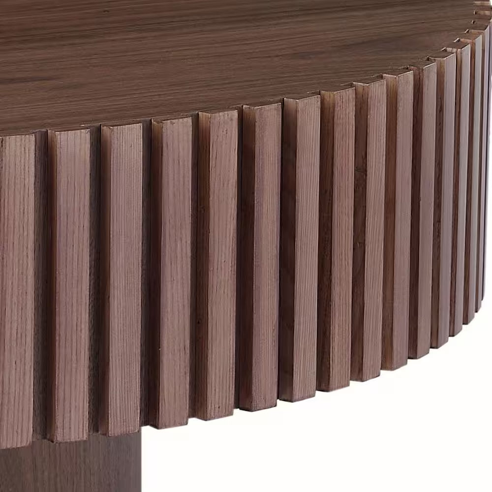 WALNUT MDF Coffee Table 31.49 In. Modern Handcraft Drum Outdoor Coffee Table round Wood Coffee Table