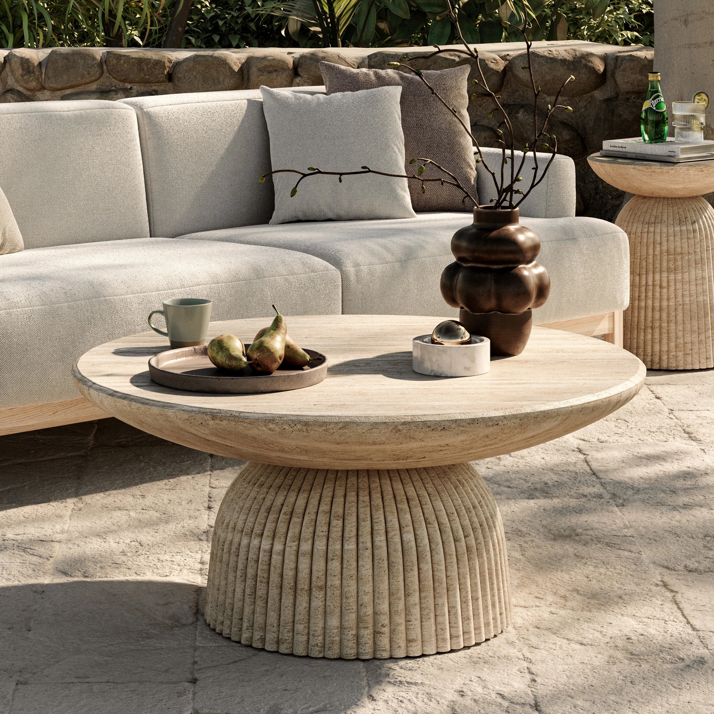 Maddox Single round Coffee Table Stone Marble Effect