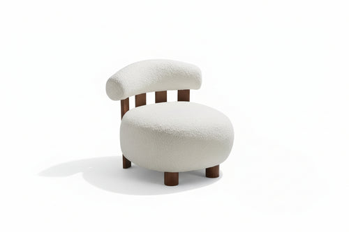Amelia off White and Walnut Boucle Fabric Upholstered Accent Slipper Chair, Solid Wood