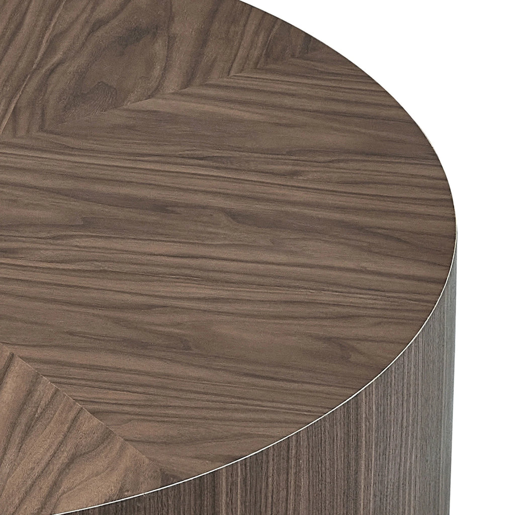35.43 Inch Modern round Coffee Table MDF Coffee Table for Living Room,Drum Center Table for Apartment,No Need Assembly,Walnut