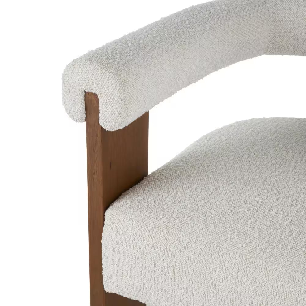 Celina Cream Polyester Curved Back Mid Century Modern round Boucle Accent Chair with Brown Wood Frame