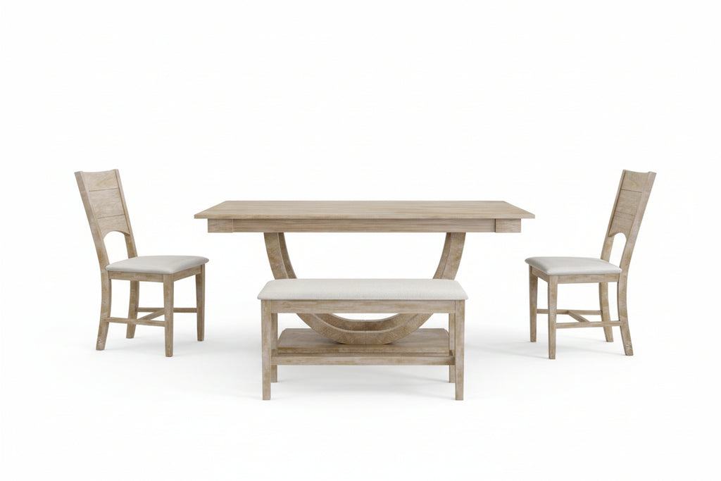 Hama 6-Piece Half-Round Wood Dining Set