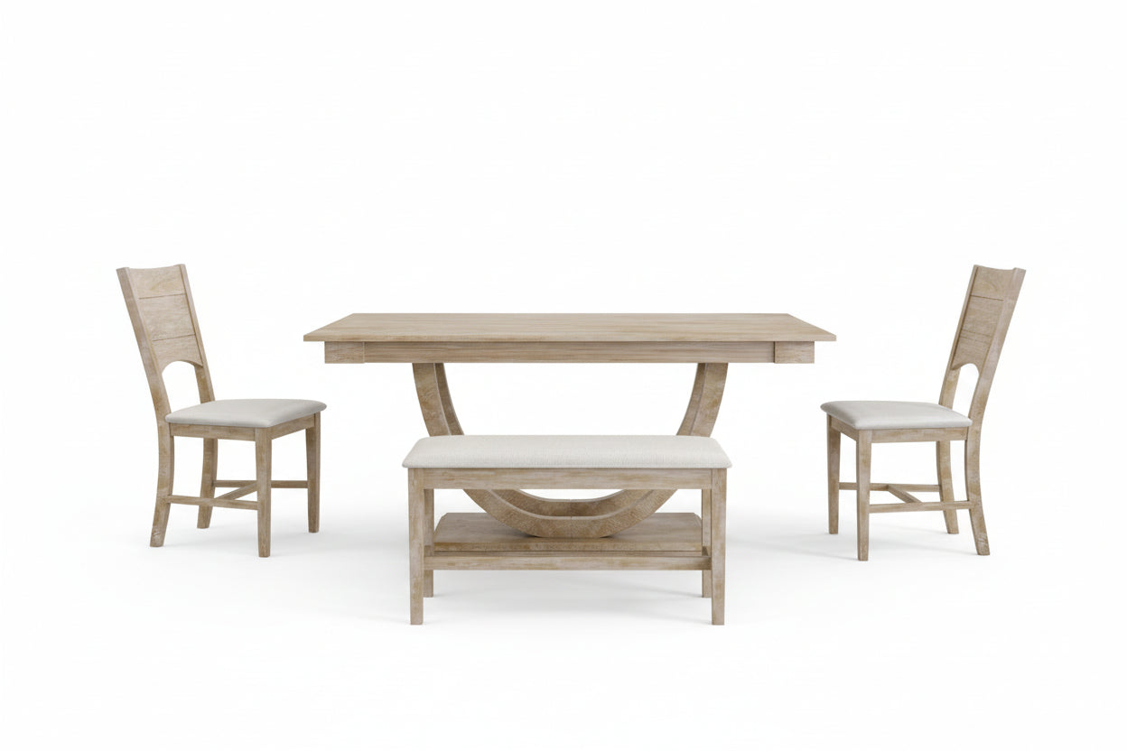 Hama 6-Piece Half-Round Wood Dining Set