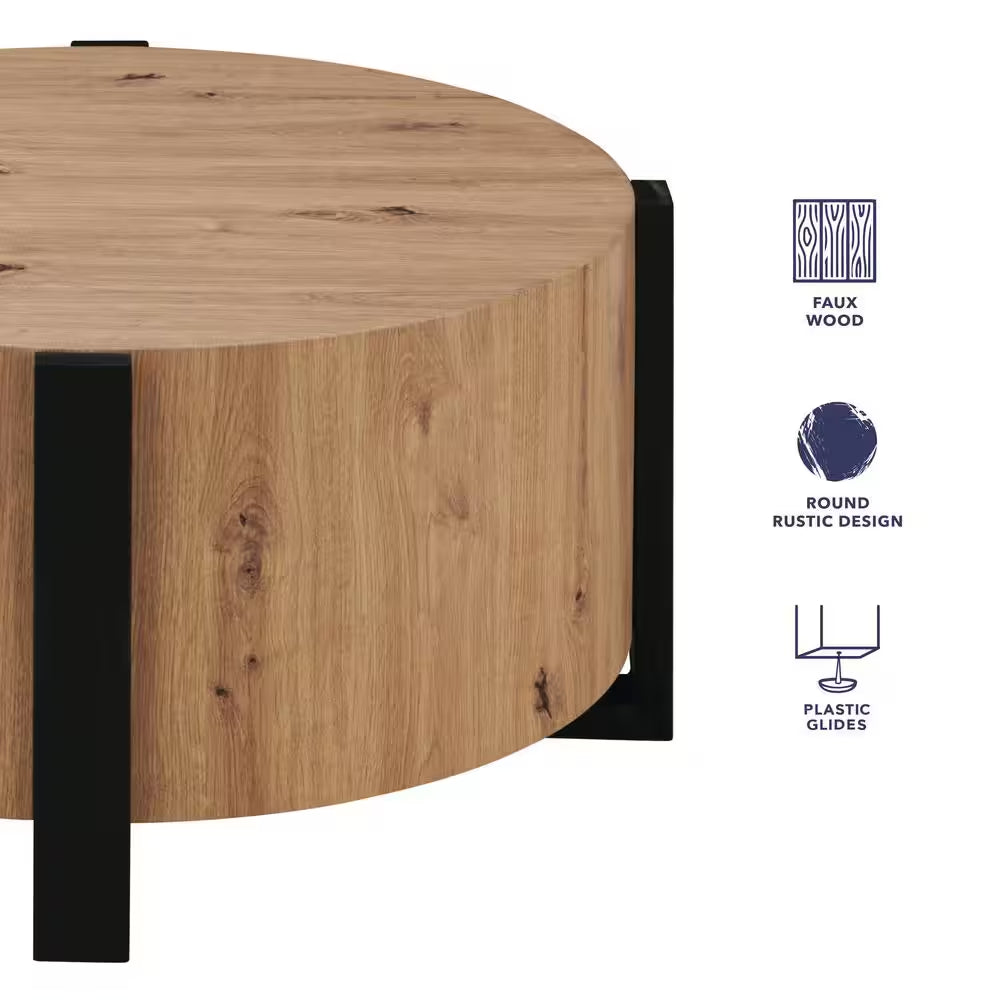 Darcie 36 In. Natural Faux Wood round Cocktail Coffee Table