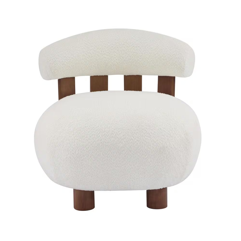 Amelia off White and Walnut Boucle Fabric Upholstered Accent Slipper Chair, Solid Wood
