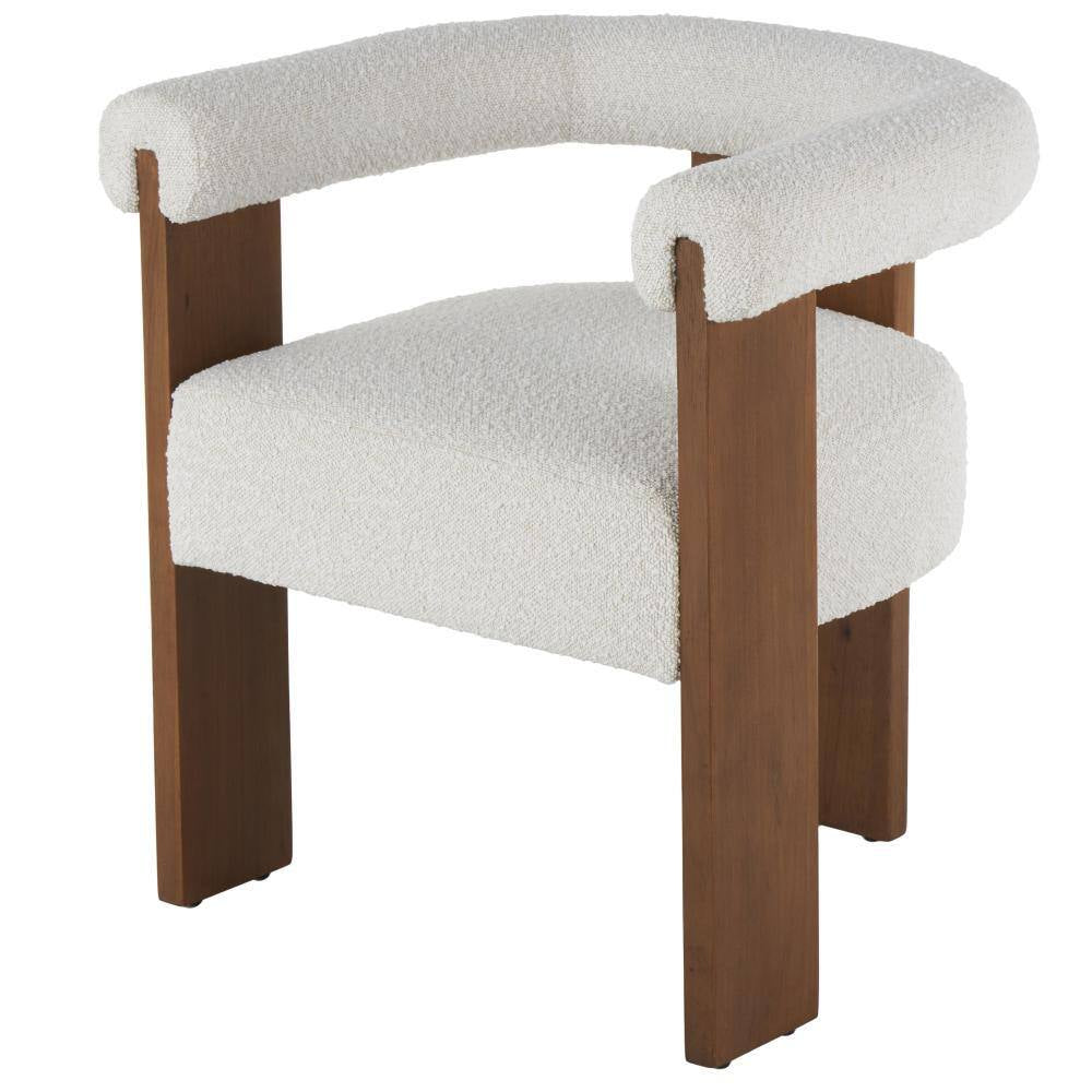 Celina Cream Polyester Curved Back Mid Century Modern round Boucle Accent Chair with Brown Wood Frame