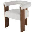 Celina Cream Polyester Curved Back Mid Century Modern round Boucle Accent Chair with Brown Wood Frame