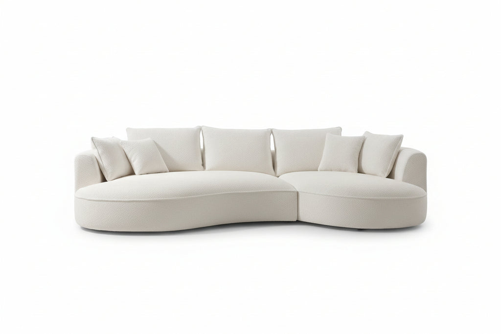 125" Modern Curved Sectional Sofa Couch with Chaise, Upholstery Boucle Sofa Couch with Pillows,Sectional Boucle Fabric Couch for Living Room