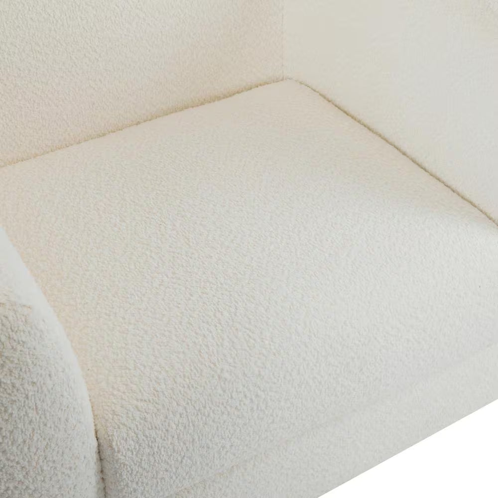 Irlas Modern Upholstered Boucle Club Chair, Birch Wood, White plus Walnut