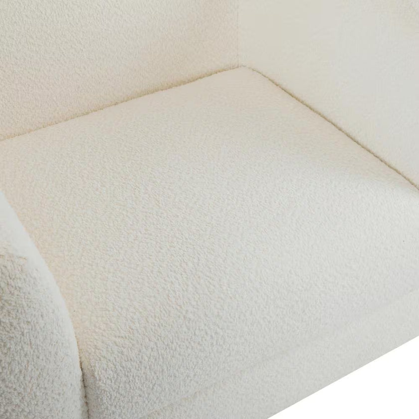 Irlas Modern Upholstered Boucle Club Chair, Birch Wood, White plus Walnut