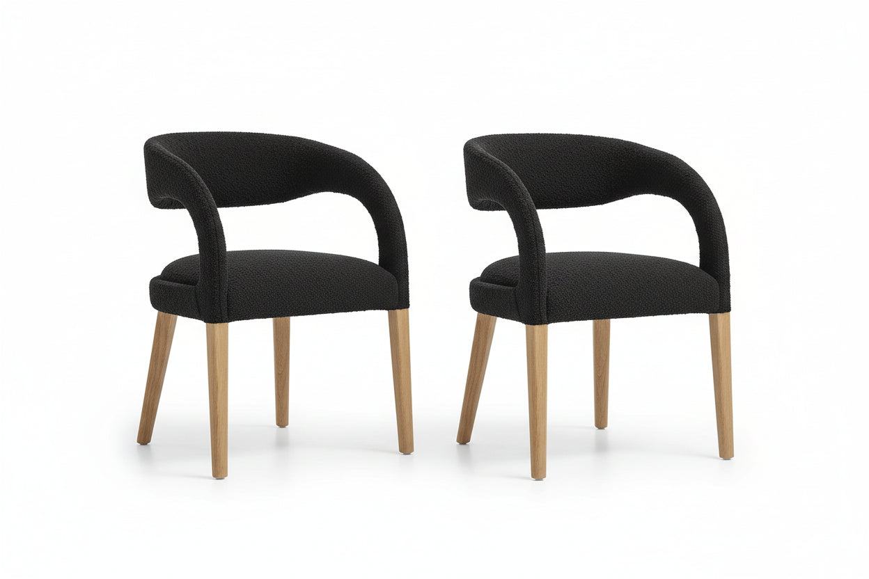 Pinnacle Boucle Upholstered Dining Chair Set of 2 in Black