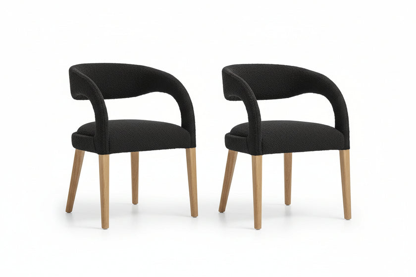 Pinnacle Boucle Upholstered Dining Chair Set of 2 in Black