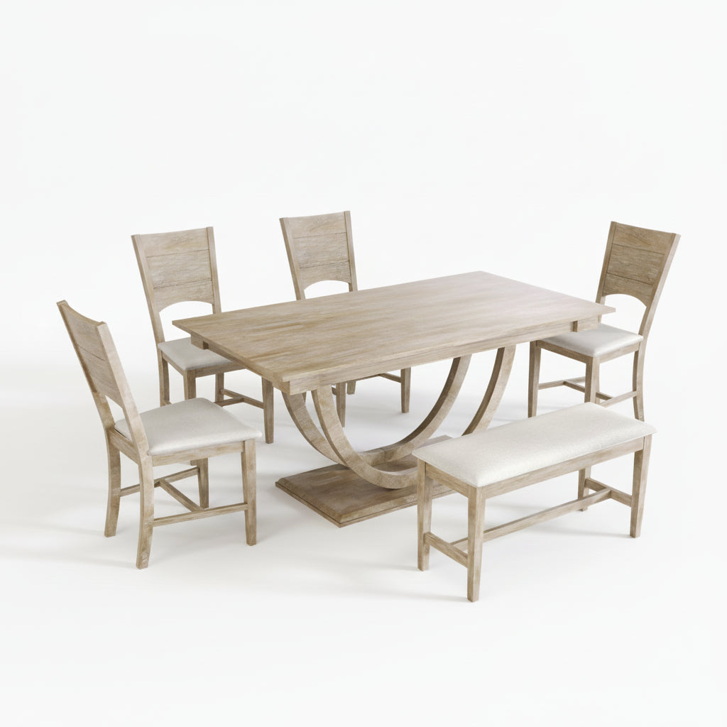 Hama 6-Piece Half-Round Wood Dining Set