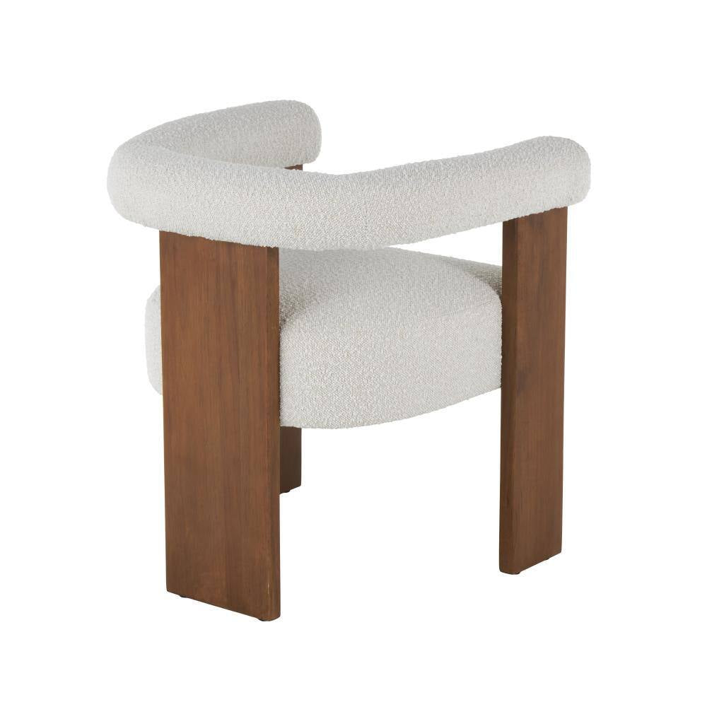 Celina Cream Polyester Curved Back Mid Century Modern round Boucle Accent Chair with Brown Wood Frame