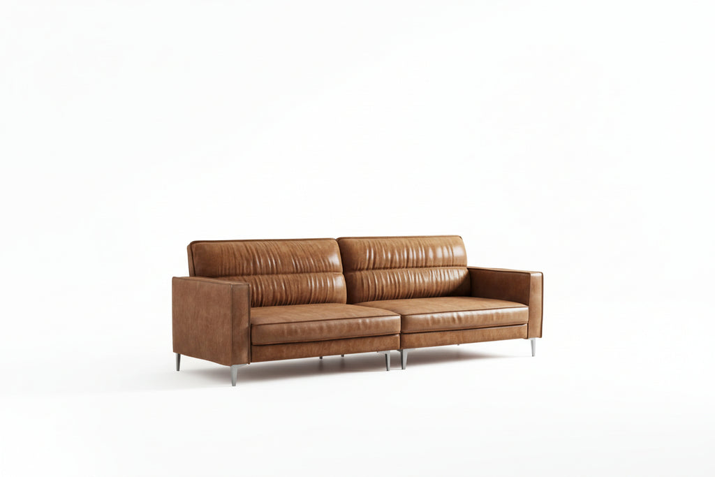 Luck Live Modern 86.61 Inch Luxury Brown Oil Wax Leather Couch – High-End Vintage Sofa with Sturdy Frame and Cozy Feel.