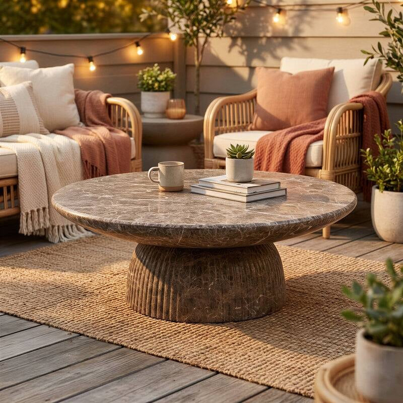 Maddox Single round Coffee Table Stone Marble Effect