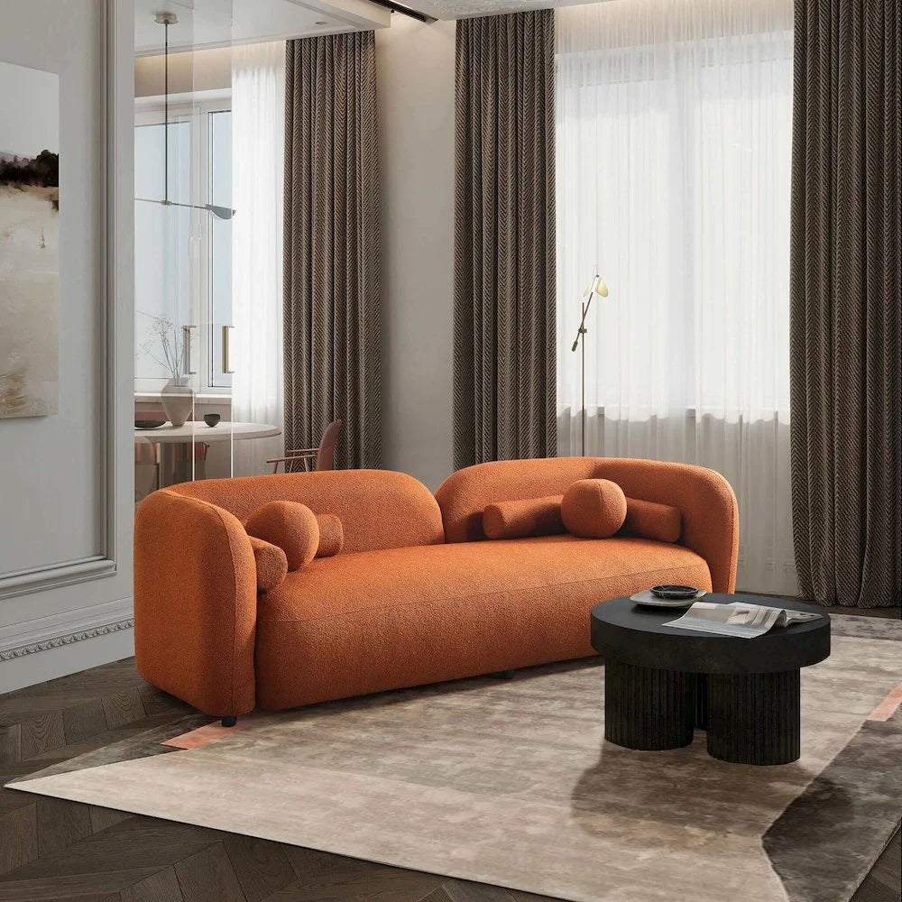 Bodur Japandi Style Luxury Modern Orange Boucle Fabric Curvy Arm Couch