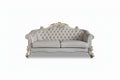 89" Vendome II Sofa: Traditional Off-White Upholstered with Tufted Nailhead Trim, Antique Finish, 3 Accent Pillows