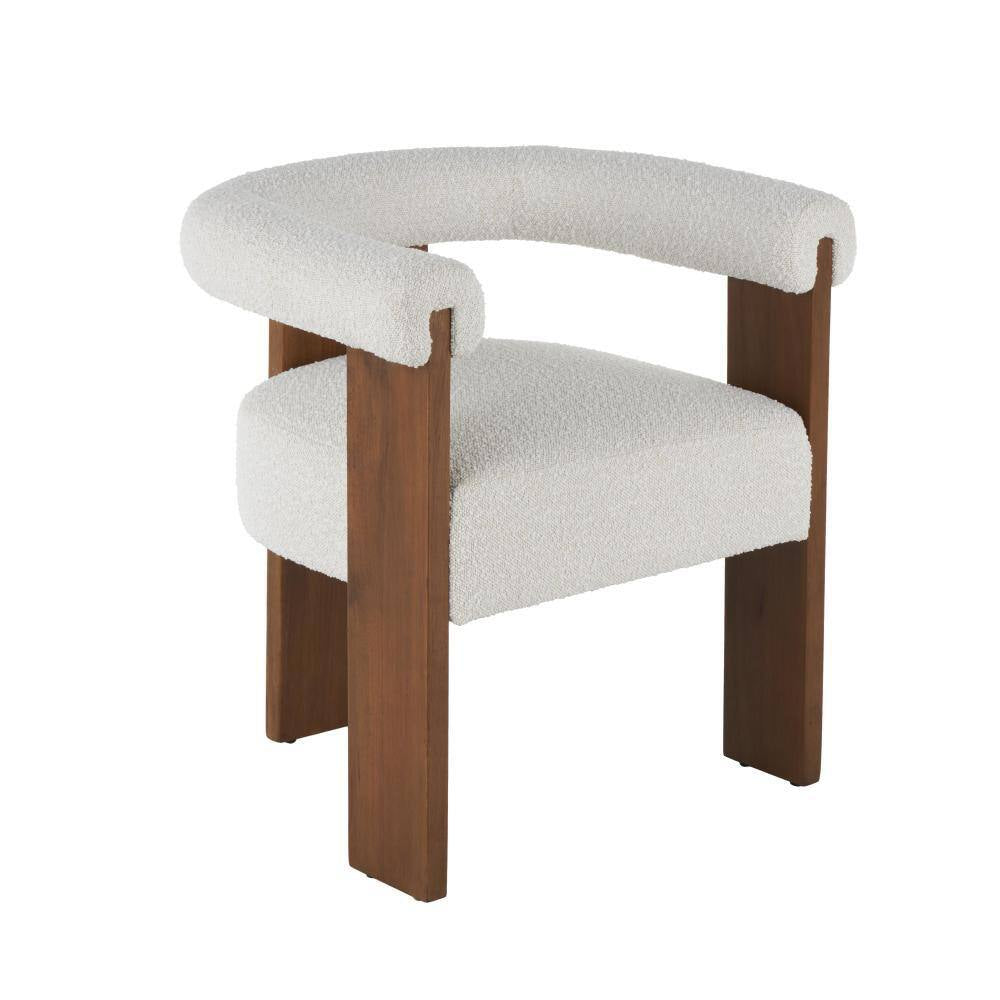 Celina Cream Polyester Curved Back Mid Century Modern round Boucle Accent Chair with Brown Wood Frame