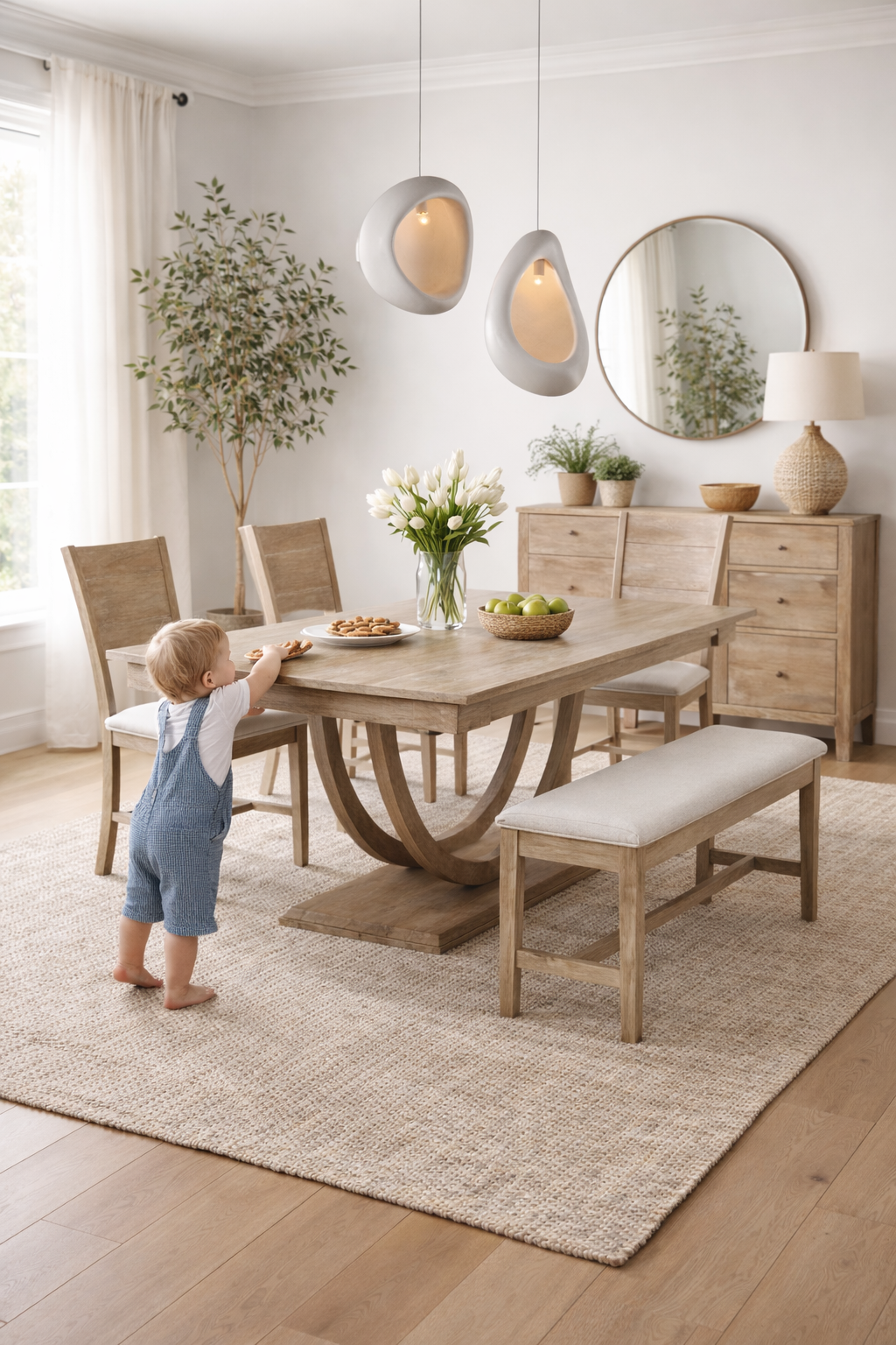 Hama 6-Piece Half-Round Wood Dining Set