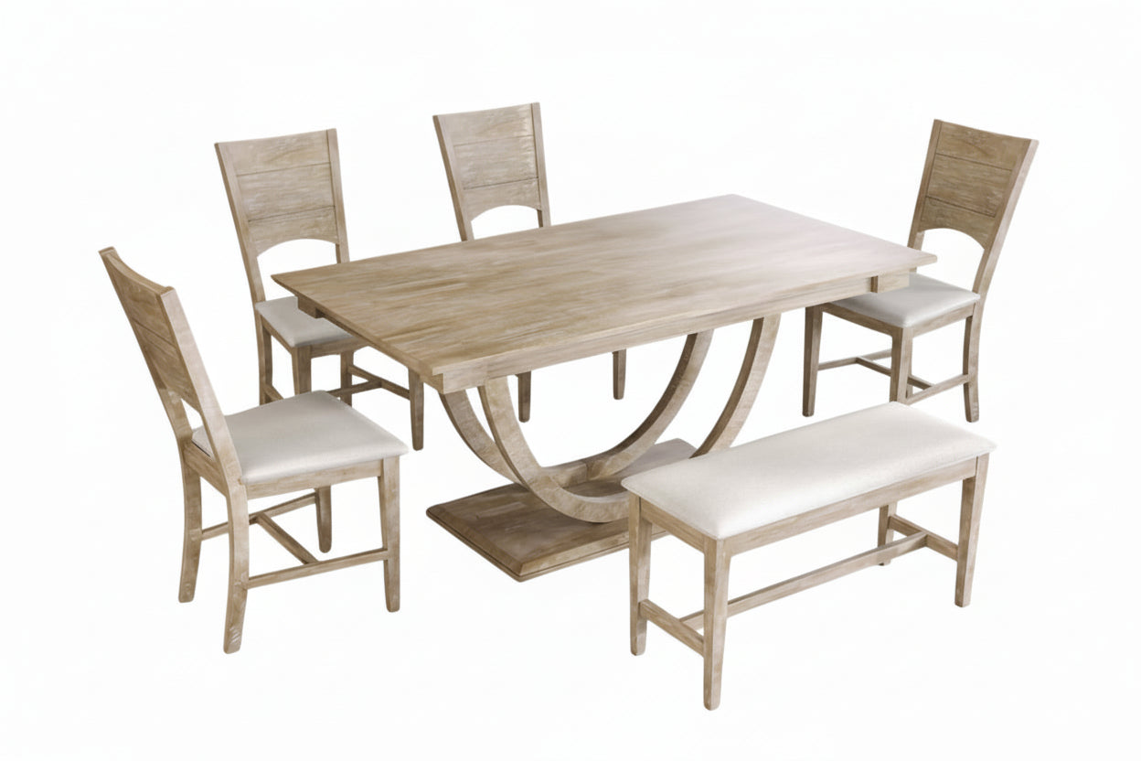 Hama 6-Piece Half-Round Wood Dining Set