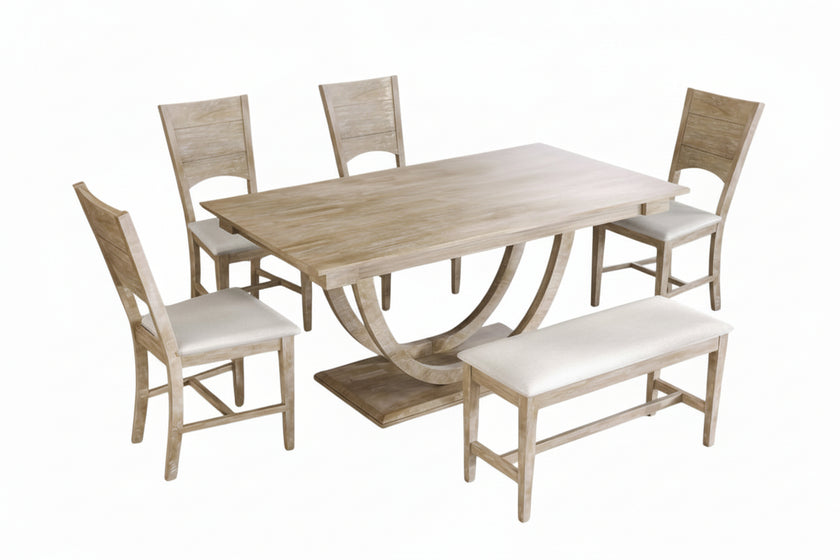 Hama 6-Piece Half-Round Wood Dining Set