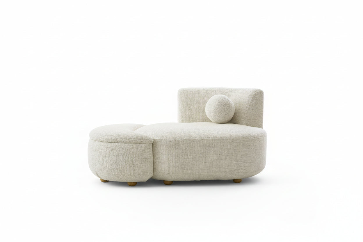 Juliet Modern Boucle Chaise & Storage Ottoman, Pearl