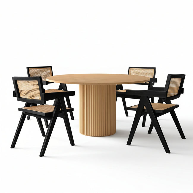 Cane Dining Chairs Set of 4, Rattan Kitchen Chairs Black for Dining Room with Armrest, Customized