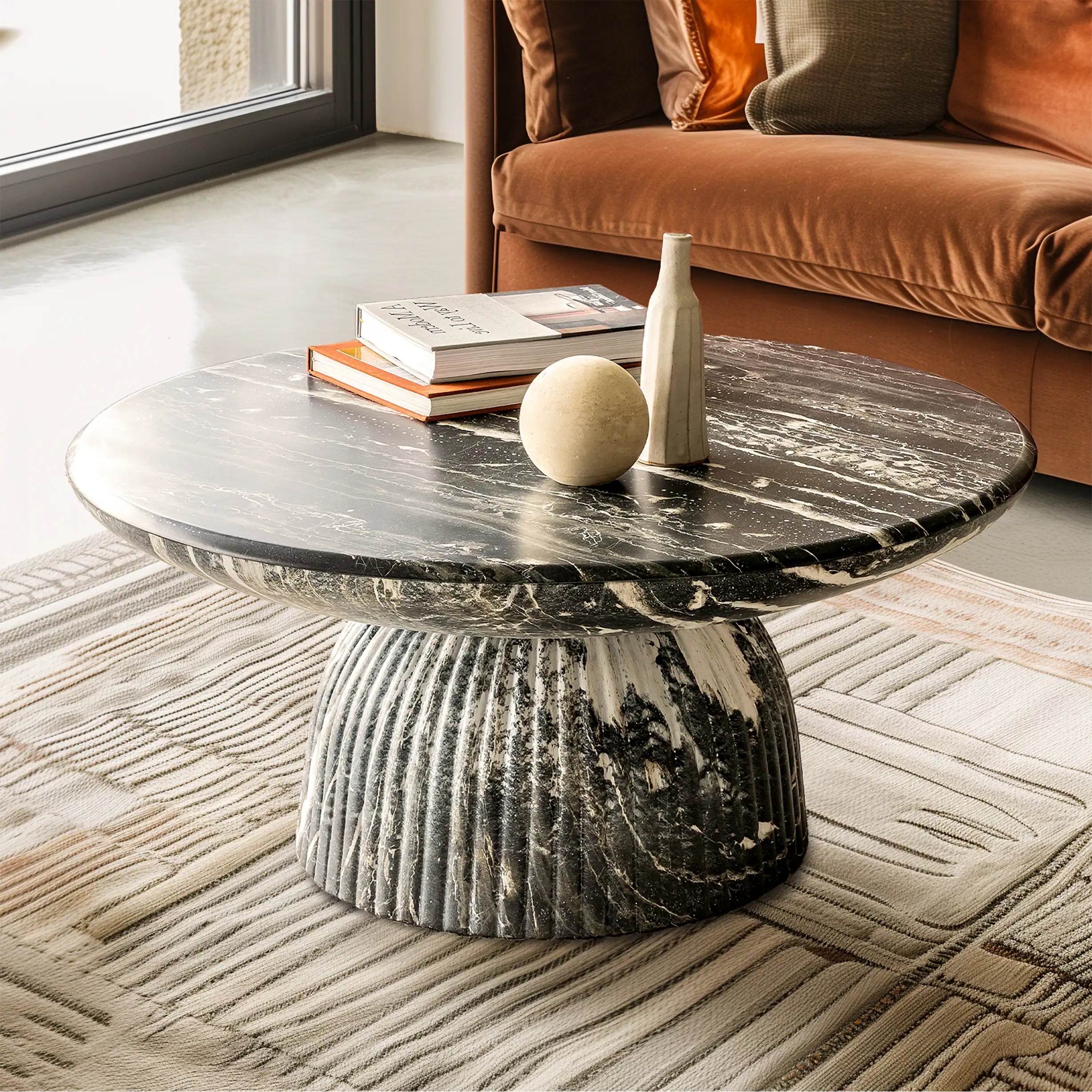 Maddox Single round Coffee Table Stone Marble Effect