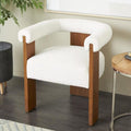 Celina Cream Polyester Curved Back Mid Century Modern round Boucle Accent Chair with Brown Wood Frame