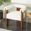 Celina Cream Polyester Curved Back Mid Century Modern round Boucle Accent Chair with Brown Wood Frame