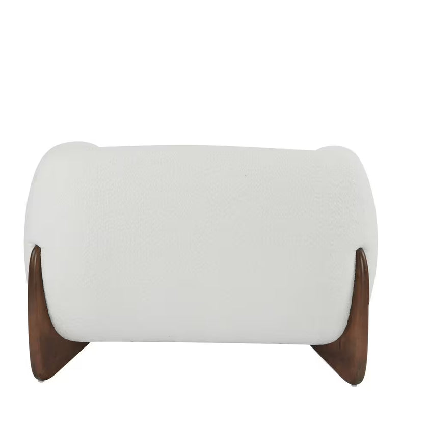 Irlas Modern Upholstered Boucle Club Chair, Birch Wood, White plus Walnut