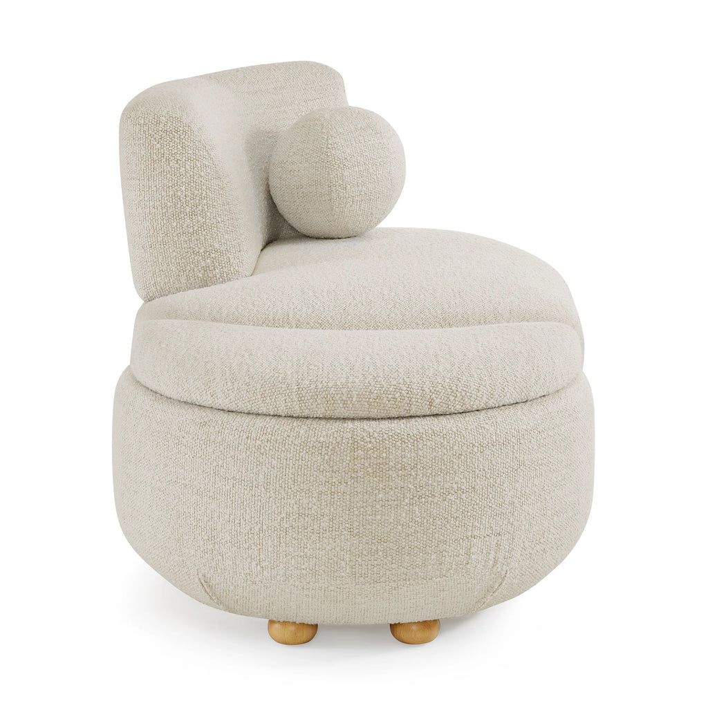 Juliet Modern Boucle Chaise & Storage Ottoman, Pearl