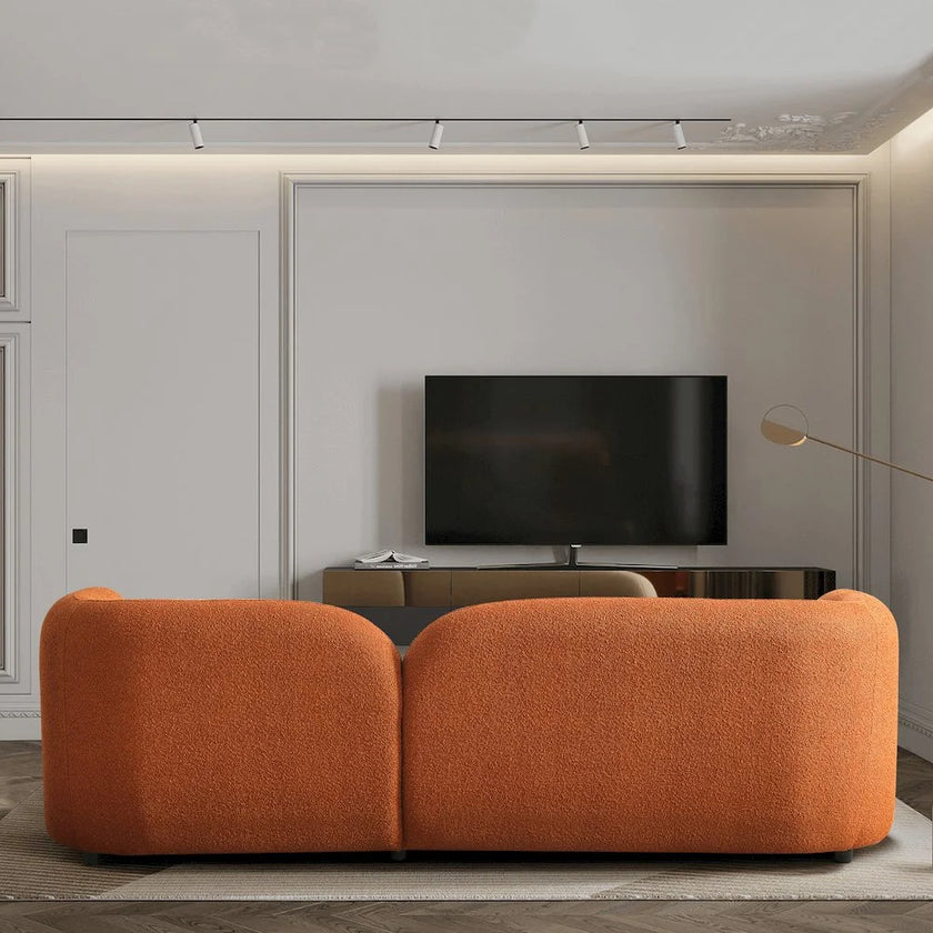 Bodur Japandi Style Luxury Modern Orange Boucle Fabric Curvy Arm Couch