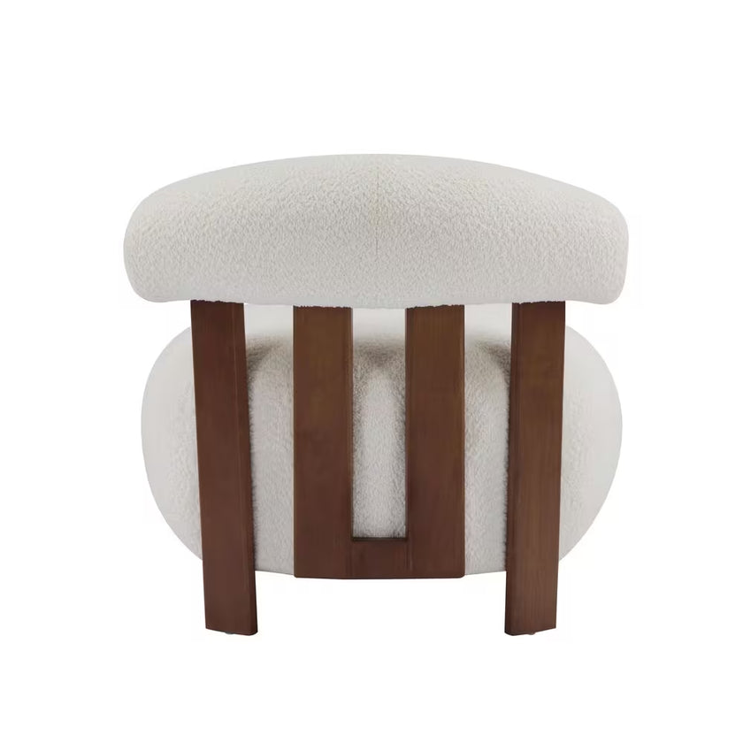 Amelia off White and Walnut Boucle Fabric Upholstered Accent Slipper Chair, Solid Wood