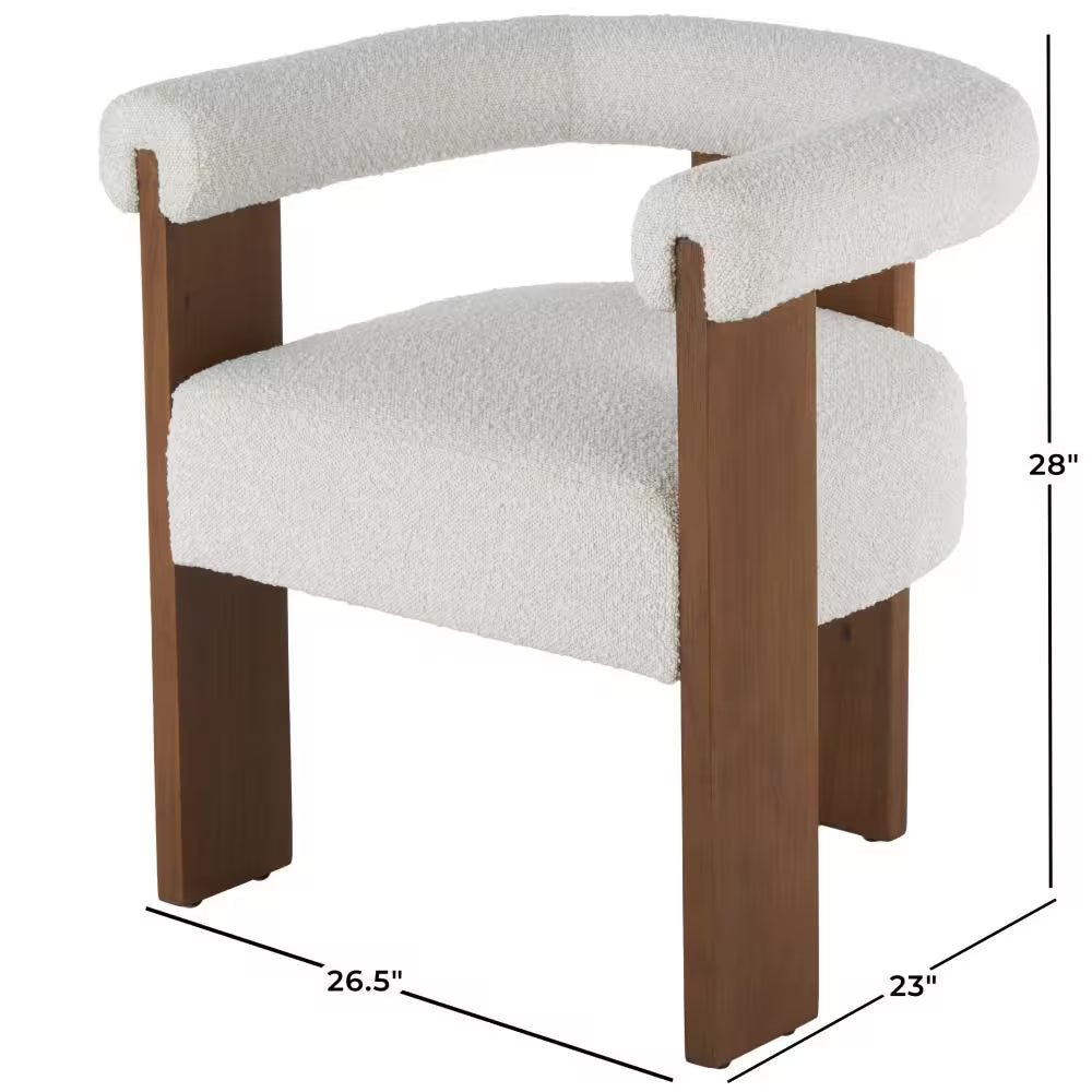 Celina Cream Polyester Curved Back Mid Century Modern round Boucle Accent Chair with Brown Wood Frame