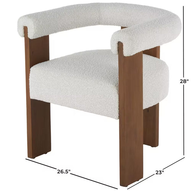 Celina Cream Polyester Curved Back Mid Century Modern round Boucle Accent Chair with Brown Wood Frame
